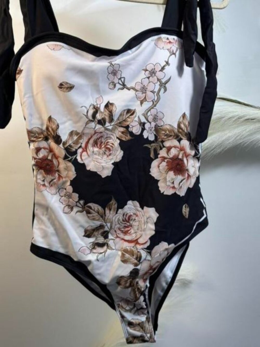 Floral one piece swimsuit with adjustable straps